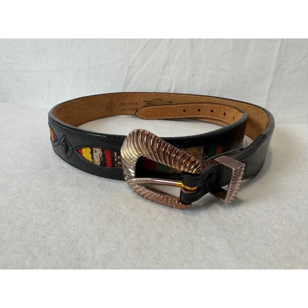 Silver Creek Genuine Leather Belt Southwestern Woven‎ Inlay Size 32